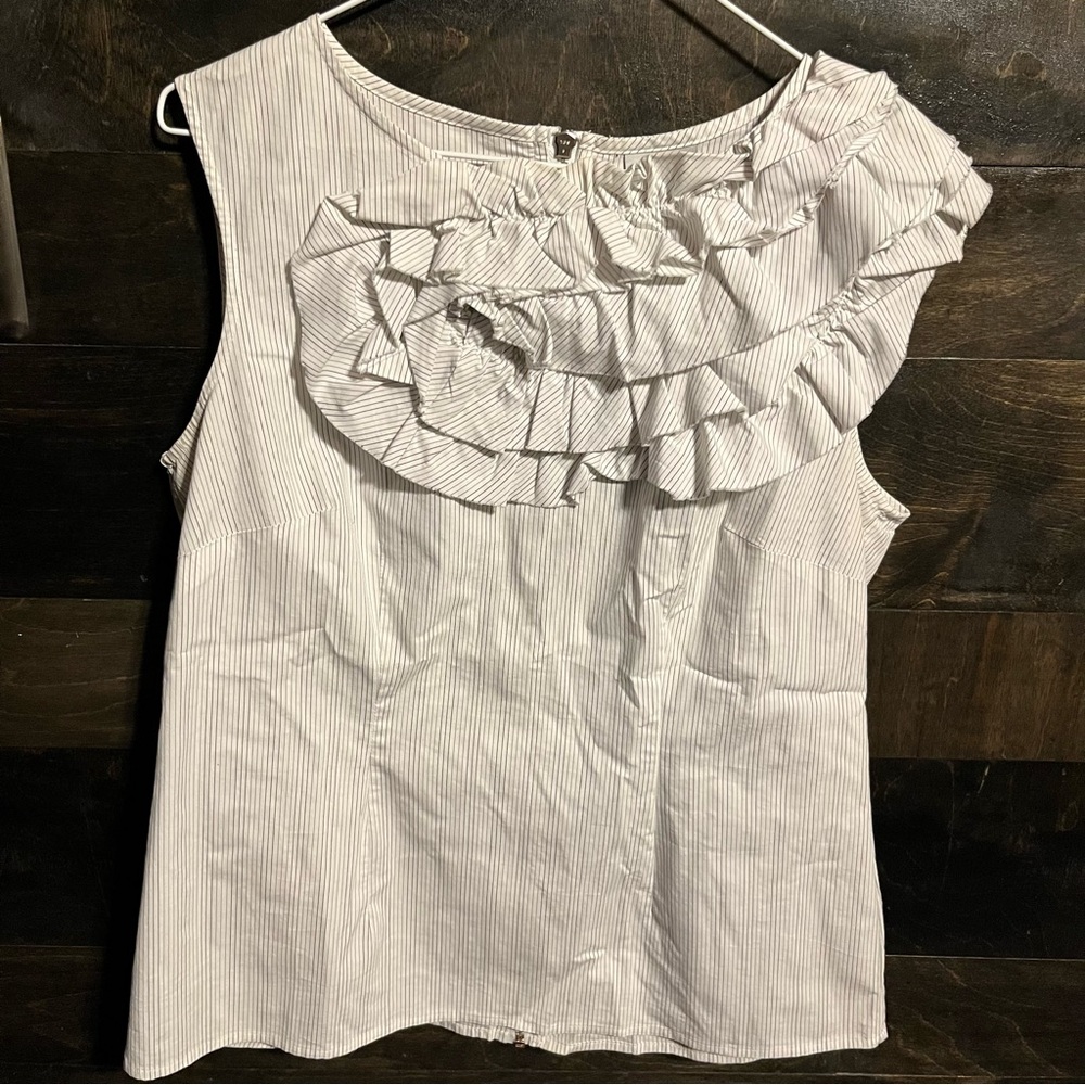 Worthington Pin Striped Ruffle Sleeveless Top